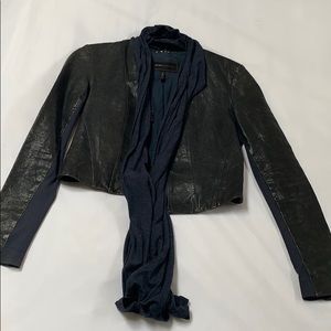 BCBG 100% leather jacket w/attached scarf